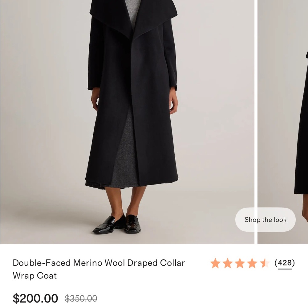 Black Double-Faced Merino Wool Draped Collar Wrap coat